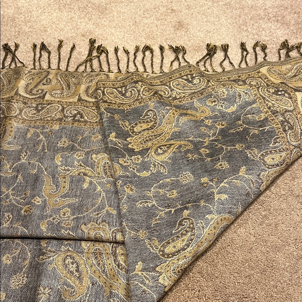 Elegant Gold and Gray Paisley Scarf